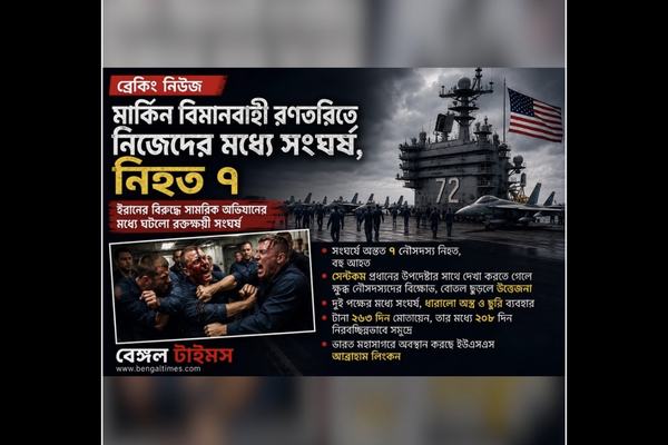 মার্কিন বিমানবাহী রণতরিতে নৌসদস্যদের সংঘর্ষ, নিহত ৭