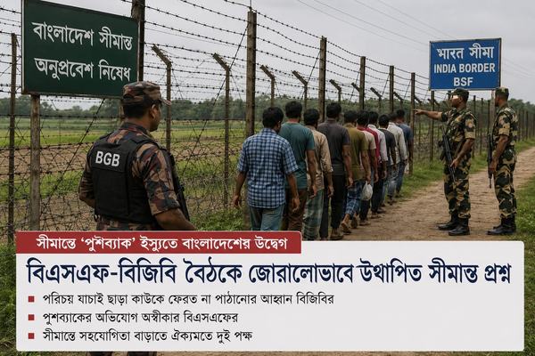 সীমান্তে ‘পুশব্যাক’ ইস্যুতে বাংলাদেশের উদ্বেগবিএসএফ-বিজিবি বৈঠকে জোরালোভাবে উত্থাপিত সীমান্ত প্রশ্ন